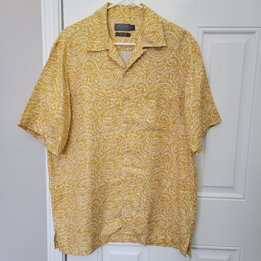 Talbots Yellow & White Short Sleeve Button-Down Shirt